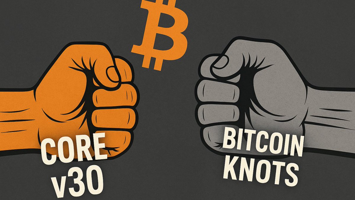johnwege's tweet photo. There is a Battle Brewing For Bitcoin’s Future 

Bitcoin Core v30 vs Knots. Which side are you on?
https://t.co/V0N9IQE90h https://t.co/8tTzOFrjNX