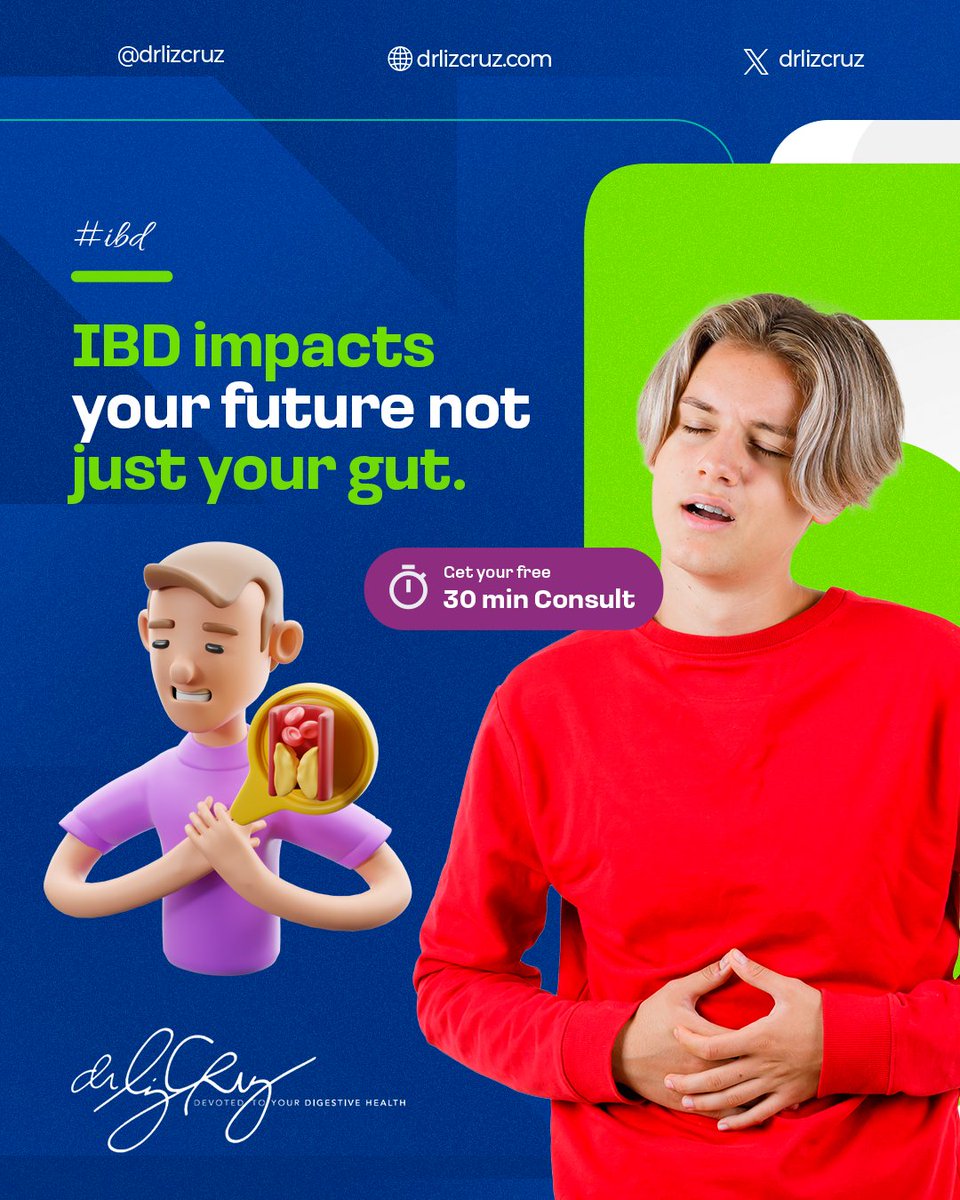 drlizcruz's tweet image. 🔴 IBD impacts your future, not just your gut.

Managing symptoms early can protect your long-term health and quality of life. 

👉 Sign up for a 30-minute FREE consult today! 
🔗 calendly.com/drlizcruz

#IBD #guthealth #digestivesupport #DrLizCruz