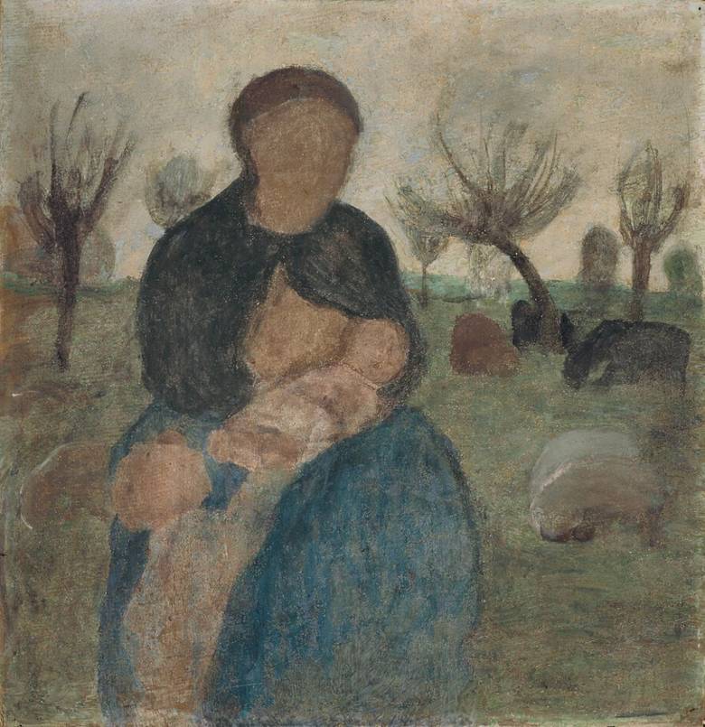Mother with baby at her breast, and child in landscape wikiart.org/en/paula-moder…