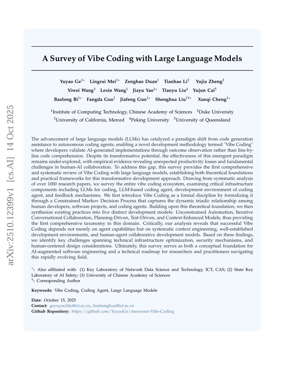 alex_prompter's tweet image. MIT just made vibe coding an official part of engineering 💀
MIT just formalized "Vibe Coding" – the thing you've been doing for months where you generate code, run it, and if the output looks right you ship it without reading a single line.
turns out that's not laziness. it's…