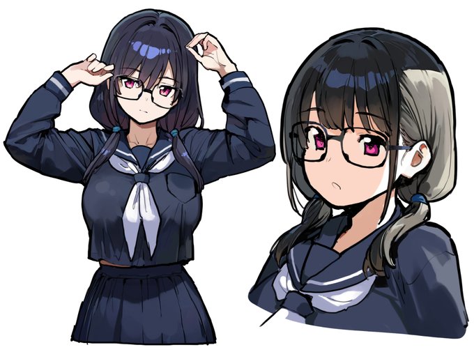 あさくらチャレンジ13話 大食いチャレンジ 進捗7 超絶巨乳のおさげ眼鏡女子高生守山さん線画調整+塗り #akmki