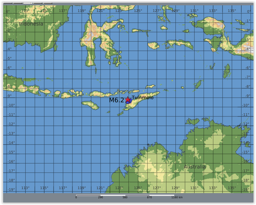 QLARM's tweet image. EARTHQUAKE M6.2. Origin Time: 2025-10-26 17:04:27 UTC, Timor, Indonesia, region (-9.19 ; 123.9), Depth: 78.0 km, (source(s): GFZ). Estimated fatalities: 0 to 0, injured: 0 to 20