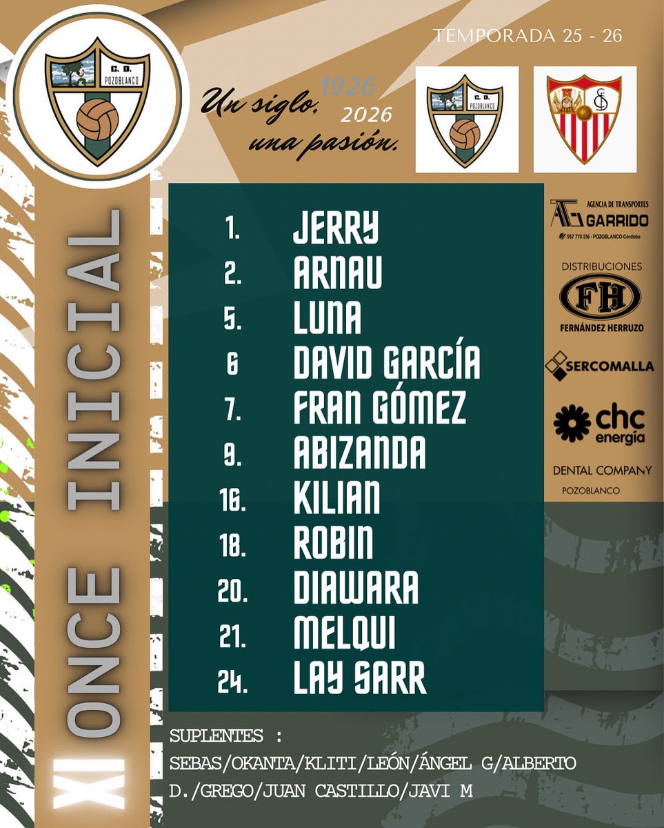 C_DPozoblanco's tweet photo. ¡Alineación! 

#PozoblancoSevillaC https://t.co/5IrHln3VT2