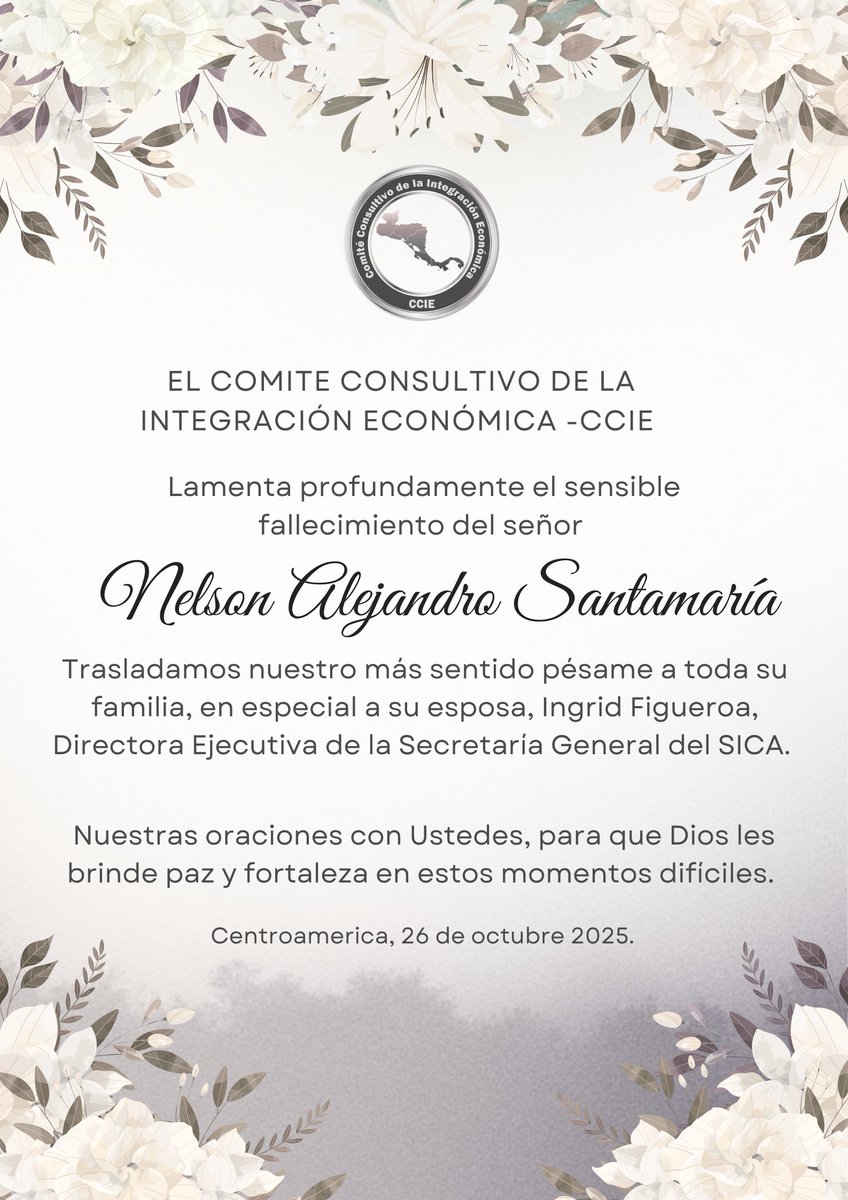 <a href="/CCIE_CA/">CCIE</a> lamenta el sensible fallecimiento del señor Nelson Alejandro Santamaría. trasladamos nuestro más sentido pésame a su familia. <a href="/IngridFigueroaS/">Ingrid Figueroa S.</a> <a href="/SgsicaOrg/">Sgsica</a>