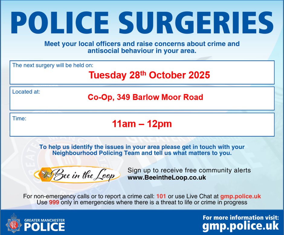 Police Surgery Notice - Chorlton Park