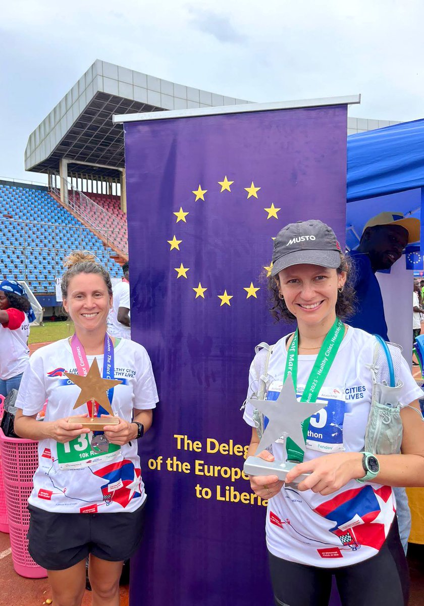 LiberiaMarathon's tweet photo. ❤️ Thanks so much to the European Union in Liberia, led by Ambassador Nona Deprez, for being such major supporters of the Liberia Marathon.

💪 Team EU not only sponsored the race, they provided food and drinks for their fellow runners, AND came through with a winning team! https://t.co/mtN71WPWSN