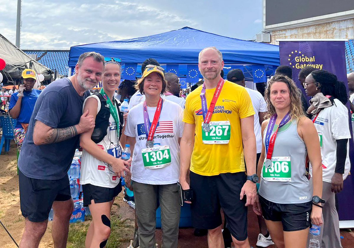 ❤️ Thanks so much to the European Union in Liberia, led by Ambassador Nona Deprez, for being such major supporters of the Liberia Marathon.

💪 Team EU not only sponsored the race, they provided food and drinks for their fellow runners, AND came through with a winning team!