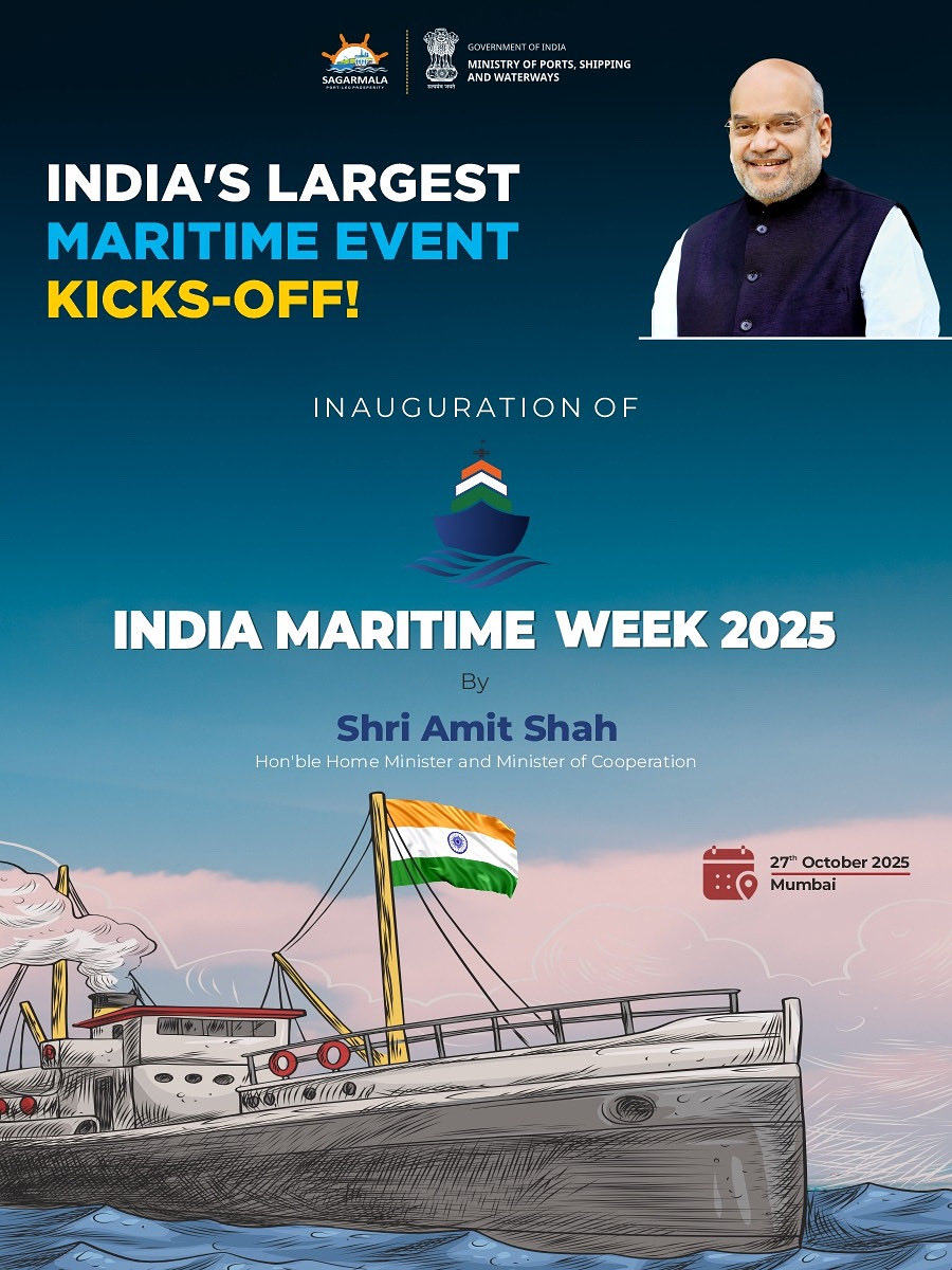 shipmin_india's tweet photo. Hon’ble Minister of Home Affairs & Co-operation Shri @AmitShah will inaugurate the #IndiaMaritimeWeek 2025 in Mumbai tomorrow. 

Join us as we celebrate India's rise in the global #BlueEconomy and chart the future roadmap of the nation's maritime sector!

🗓️ 27th to 31st October 2025
📍 Bombay Exhibition Center

@imw_gov 
#IMW2025atMumbai