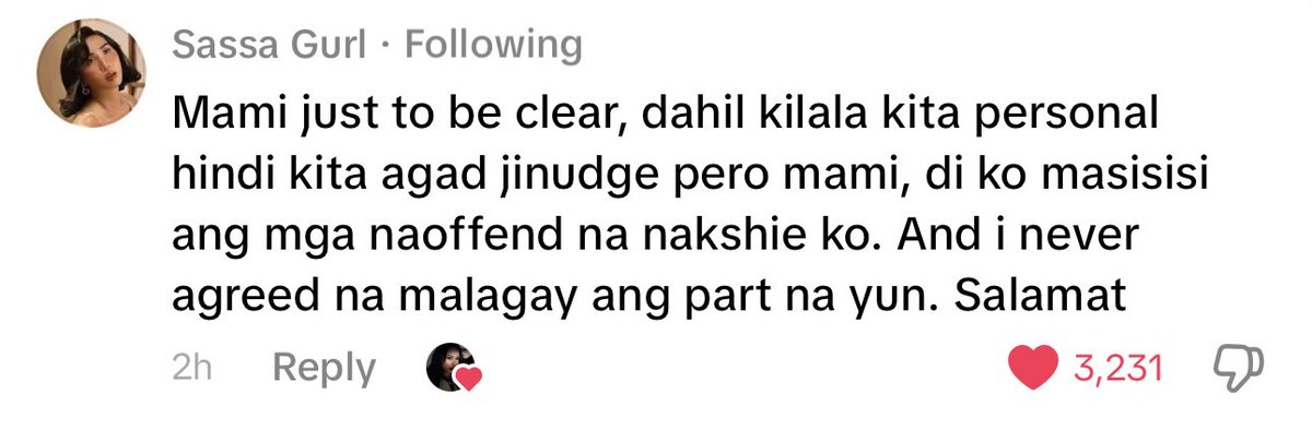 Di naman pala nag agree si sassa gurl na mailagay yung part na yun eh. Hayst