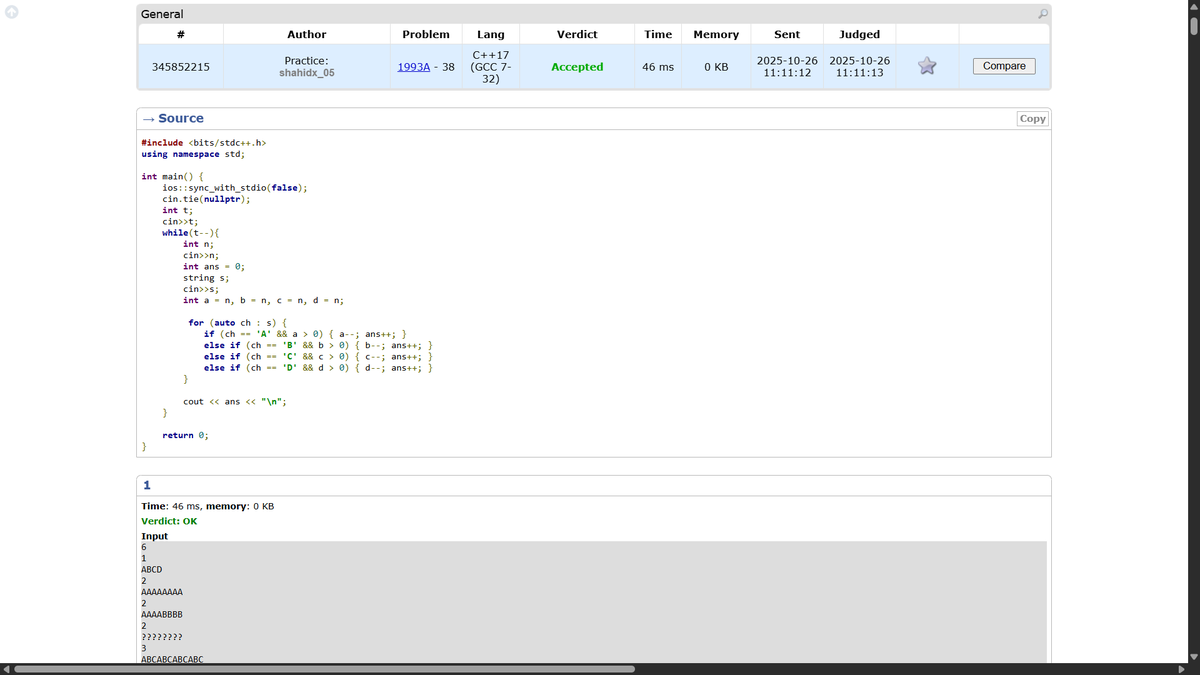 shahidx_05's tweet image. Day 225 – #365DaysOfCode 
✨ College exams start tomorrow
✅ Simple Bank System
✅ Minimum Cost of Ropes
✅ Codeforces 1993A
🏆 Leetcode weekly contest
#DSA #LeetCode #GfG #codeforces #CompetitiveProgramming #ProblemSolving #CodingJourney #BuildInPublic #LearnInPublic
