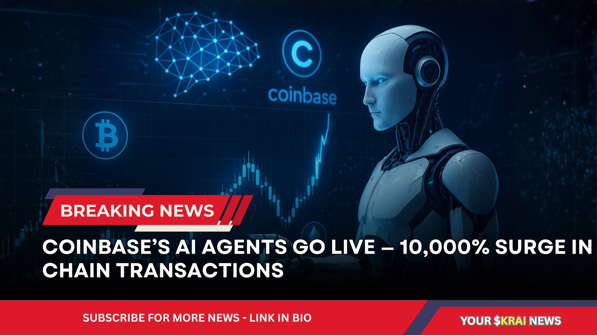 EnKryptedAI's tweet photo. Breaking: Coinbase’s new AI trading agents are officially live — and activity is exploding.
Over 10,000% more transactions have hit the network as users test automated trading on-chain.
This could mark the start of the AI-driven trading era — where bots, not humans, move the markets.

For more crypto news, subscribe: https://t.co/ZcN6hveEem

#Crypto #AI #Coinbase #Blockchain #Trading #DeFi #KRAI #EnKryptedAI #Innovation #fyp