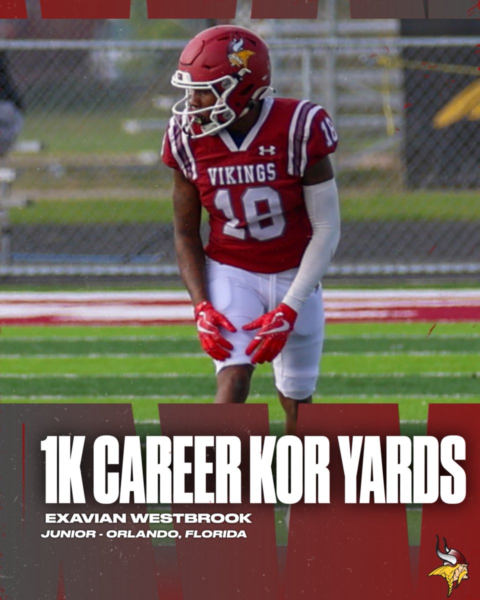 🚨 MILESTONE ALERT 🚨

Exavian Westbrook has officially surpassed 1,000 career kickoff return yards — and now ranks 6th all-time in Viking Football history.

One of the most dynamic returners in the NAIA — and still climbing the charts.

#VIKINGPRIDE