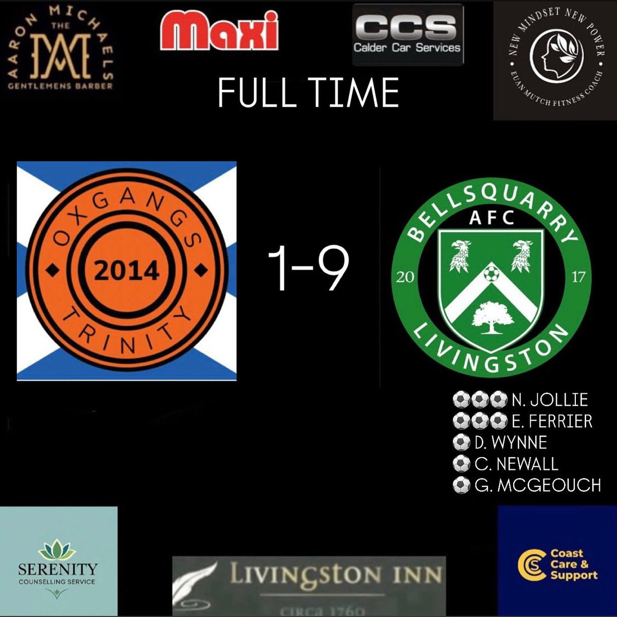 Full time at Colinton ends in another convincing win for the Quarry - hat tricks from Nathan Jollie and Elliott Ferrier and goals from Declan Wynne, Craig Newall and Gary McGeouch send us into the semi final. 

Today’s MOTM goes to Nathan Jollie.