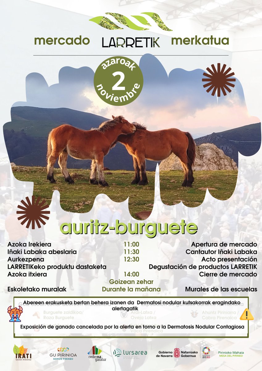 larretik's tweet photo. Hemen duzue datorren igandeko kartela. Astean zehar sorpresaren bat edo beste ere zabalduko dugu.
📅 Azaroak 2
🎈 Auritz
🐎🐖🐑🐂 LARRETIK MERKATUA
#LarretikAzoka #Auritz https://t.co/8XzJg7VS2L