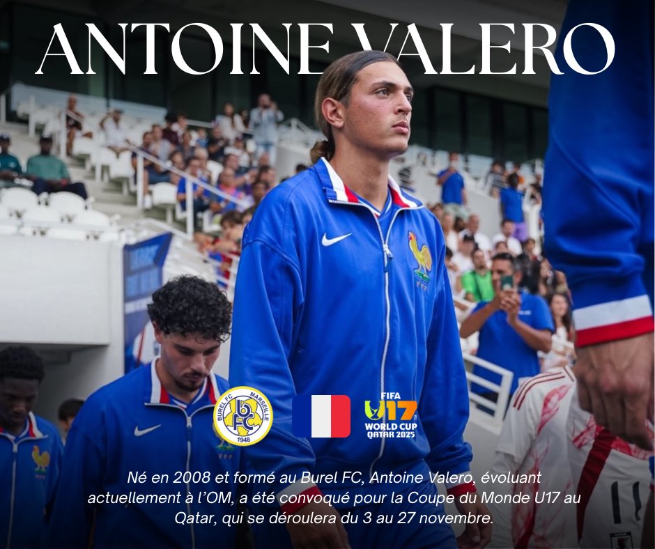 🇫🇷 Antoine Valero à la Coupe du Monde U17 ! ⚽️
Direction le Qatar avec les Bleus 🔥💪

📅 Matchs :
5 nov – 🇫🇷 France vs Chili
8 nov – 🇫🇷 France vs Canada
11 nov – 🇺🇬 Ouganda vs France

#FranceU17 #AntoineValero #CoupeDuMondeU17 #Qatar2025 #FiersDeNosJeunes