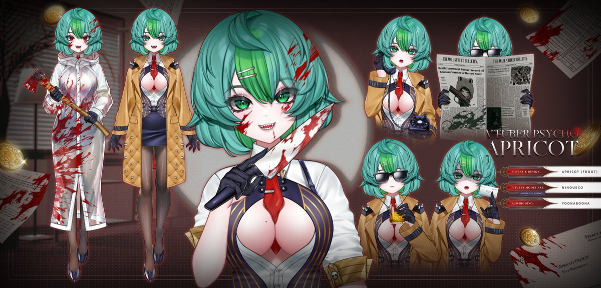 「 🔎 Let's see Apri Bateman's new look ... 」

✦  I worked on the art for Froot's (<a href="/LichVtuber/">Froot💀</a>) Vtuber Psycho model!
Thank you for having me! 🕵️💚

#lichcraft
