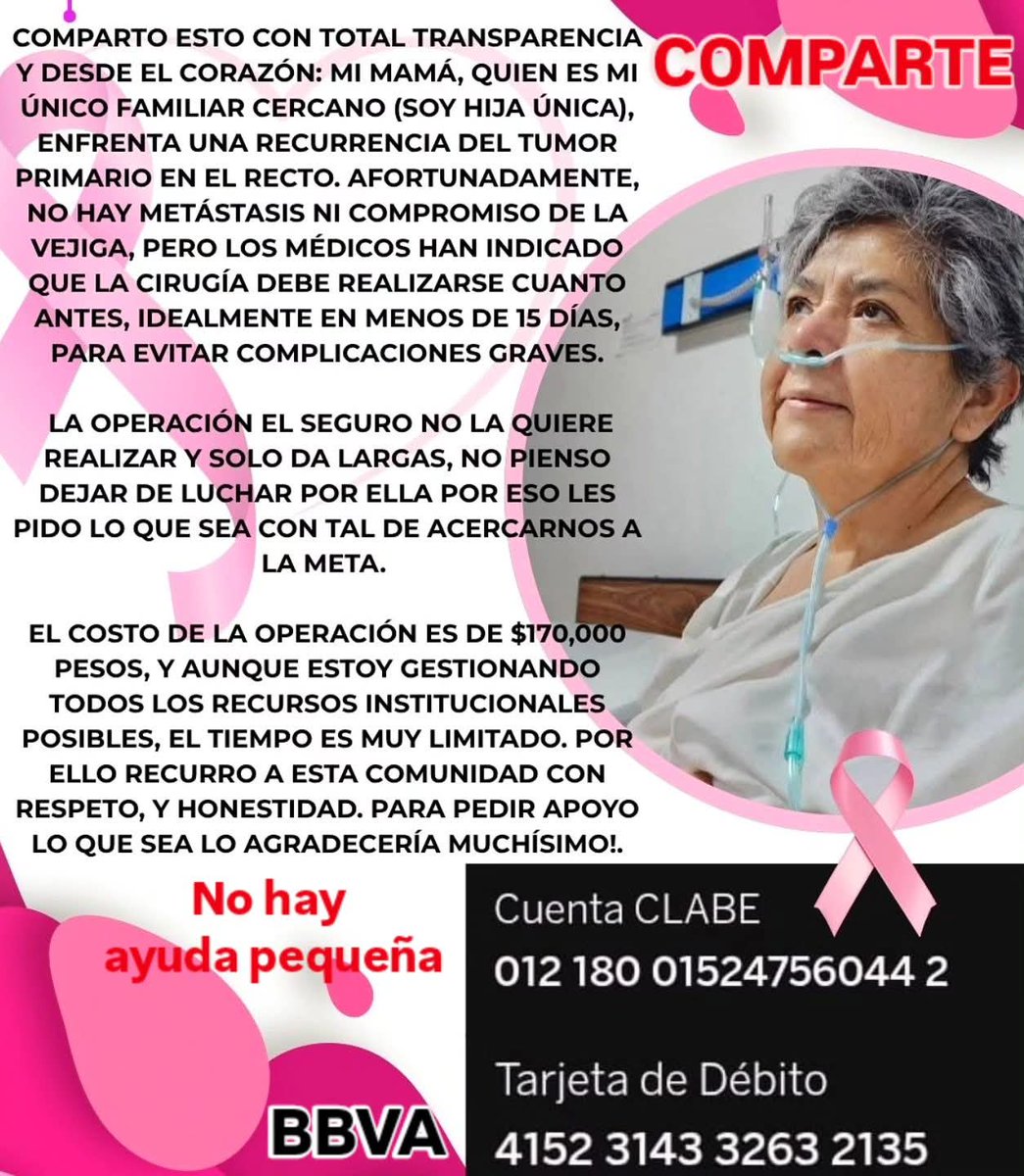 🤝Apoyemos a nuestra compañera Ana Giovana Cortés Torres para que su mamá pueda recibir tratamiento médico. 

Cualquier ayuda es importante.💙