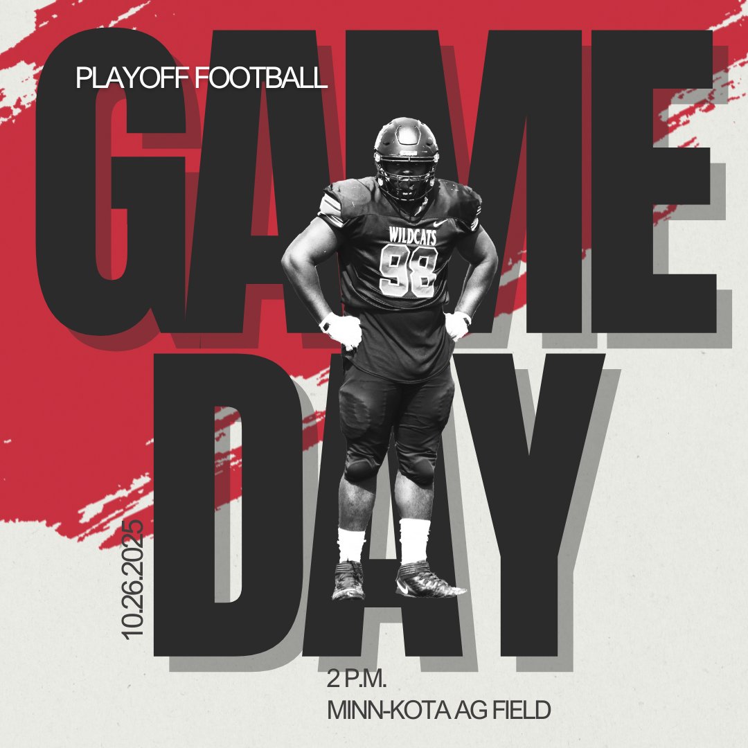 Playoff Football starts NOW — Watch the Wildcats battle it out against Minnesota North College - Vermillion in the MCAC quarterfinals today!

Get here and show your Wildcat pride!

⏰ 2 p.m.
📍 Minn-Kota Ag Field
📻 Listen live: NDSCSwildcats.com or B92.7
📺 Watch live: