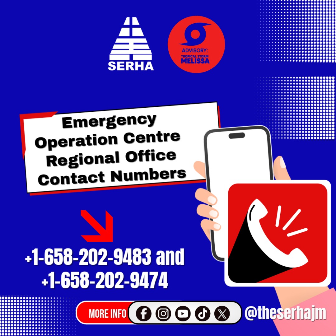 theserhajm's tweet photo. Our Emergency Operations Centres (EOCs) are now active across the Region. π Save these important numbers for assistance during Hurricane Melissa. In case of emergency, contact emergency services immediately.
#SERHA #EOC #EmergencyPreparedness @themohwgovjm https://t.co/Sr0Bn0hjkG