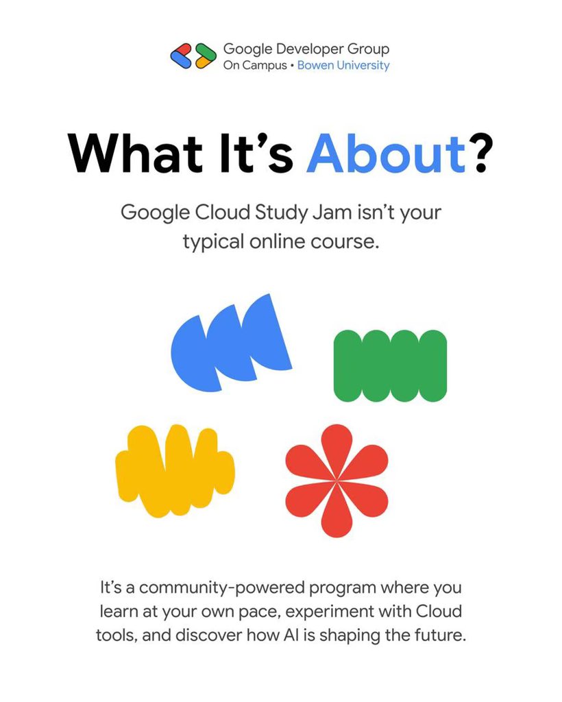 gdgoc_bowen's tweet image. Google Cloud studyJam2025 is not just a program ,it’s an experience.
Hands-on labs. Cool badges. Real impact. 
•Sign up before NOVEMBER 20!
Copy the link in the comment section and paste in your browser or Scan the QR code!!
forms.gle/K25hVSUPf3TK1U…
