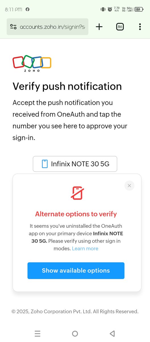 techmoinraj's tweet image. My  Zoho mail @ZohoMail.in ko Log in Nhi Kar Par ha Hu Factory Authentication Ke Karan