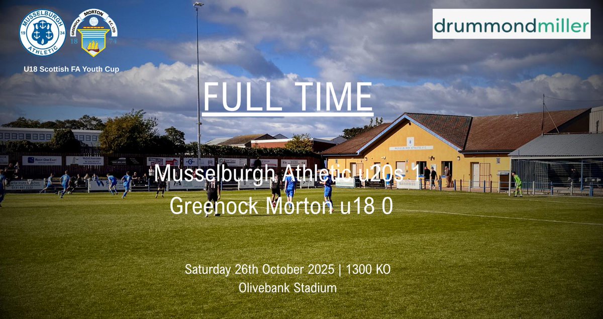 Scottish FA Youth Cup last 16 here we come!! A fantastic effort and work rate for the whole game from the young lads and Cammy's 68th minute strike sees us deservedly into the last 16.