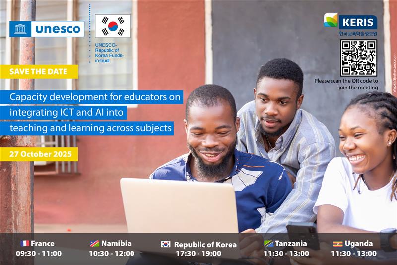 EduTechTrsNet's tweet image. Dear members: Capacity development for educators on integrating ICT and AI into teaching and learning across  by @UNESCO.
Mon 27th Oct, 11:30 AM - 1:00 PM EAT 

Install @MicrosoftTeams and join via: m.site.naver.com/1Tahn

Don&apos;t miss! #EduTech #DigitalPedagogy #1ClickAtaTime