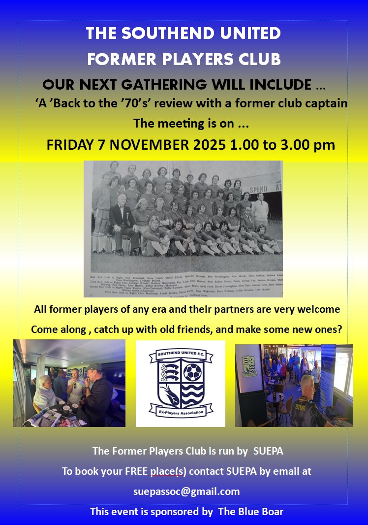 We'll be taking a bit of a look back to the early '70's for this one with a Worthy club skipper  - cup runs, big crowds, that classic 'Chelsea' kit, flared fashion, the PAK, and ooh that South Bank. 
Any former player any era any level just get in touch to book your place 💙