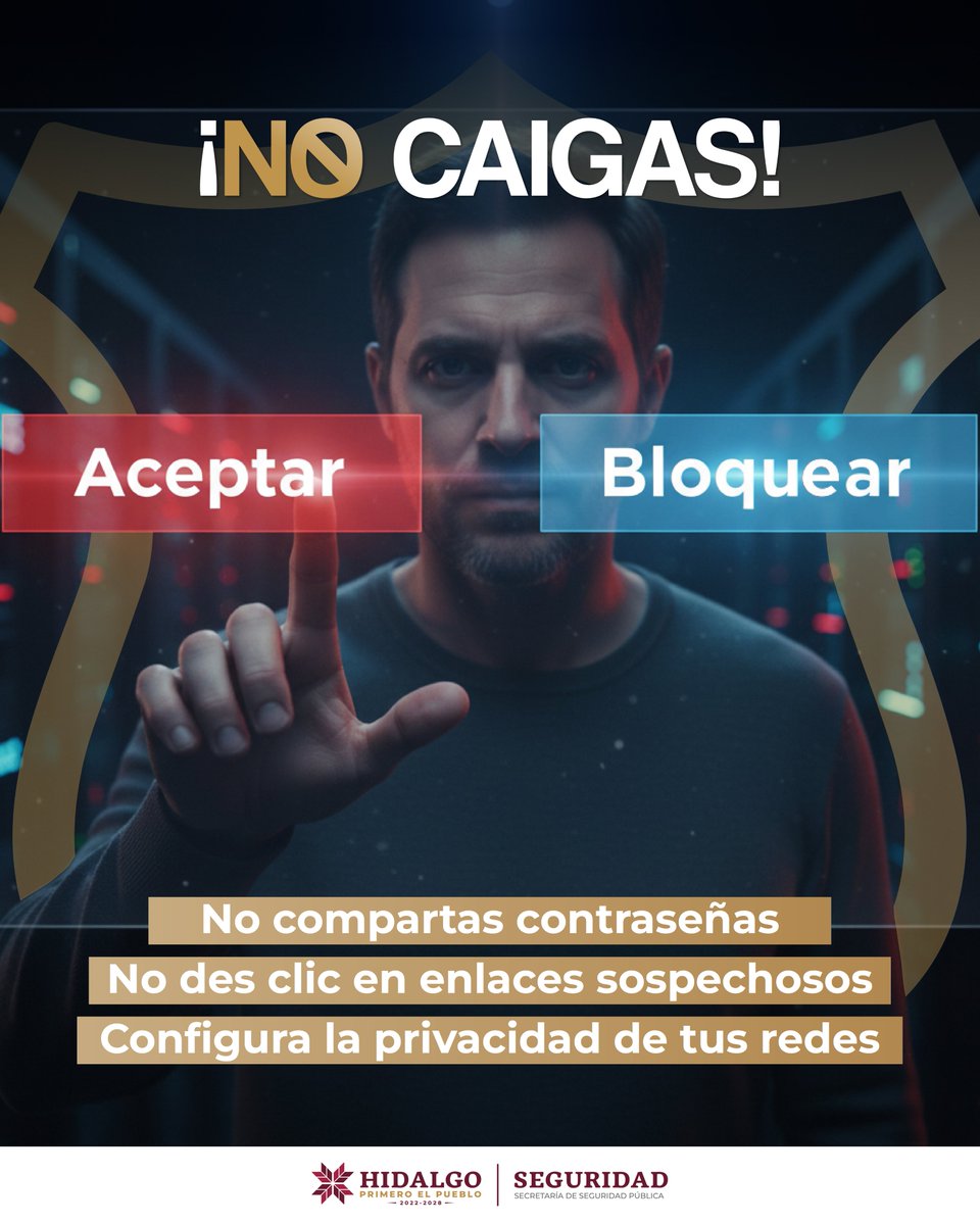 Quadratin_Hgo's tweet photo. 🔒🚫 ¡No caigas en la trampa digital!

Los delincuentes buscan engañarte para robar tu información.
⚠️Tu seguridad en internet depende de las decisiones que tomes.

#NoCaigas #Denuncia089 https://t.co/uctRw8NhLE