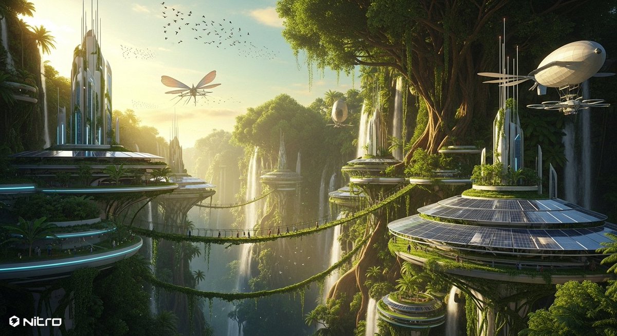 Created with Nitrograph AI 🌿
A solarpunk jungle city alive with light ☀️
Nature and tech grow side by side 🌱
<a href="/Nitrograph/">Nitrograph</a>  #nitrograph $NITRO
