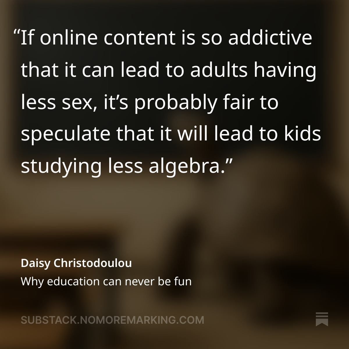 Only the one and only <a href="/daisychristo/">Daisy Christodoulou</a> can say it this well!
Why education can never be fun open.substack.com/pub/daisychris…