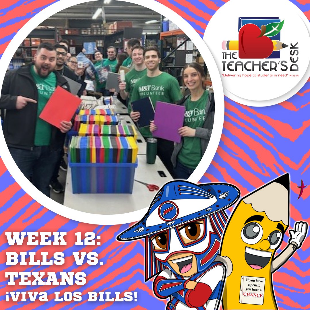 It’s Thursday Night Football vs. the Texans! We’re hoping for a big win from the Bills tonight. Learn more about PanchoPacks and how you can support students in need: theteachersdesk.org/panchopacks