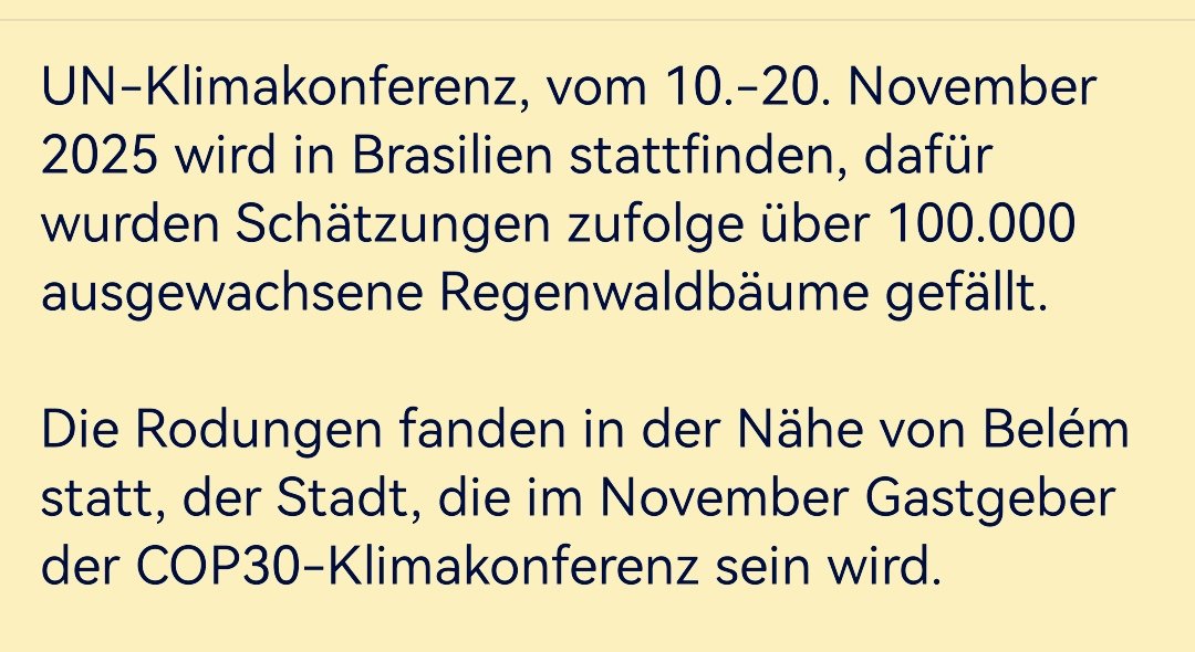 Petradiezweite's tweet image. #Klimalüge 
Einem der wichtigsten Ökosysteme der Erde.

Der Kampf gegen den Klimawandel erfordert offenbar den Bau einer acht Meilen langen Schnellstraße mitten durch den Amazonas, damit Umweltdelegierte schneller zwischen Konferenzzentrum und Luxusunterkünften pendeln können.
