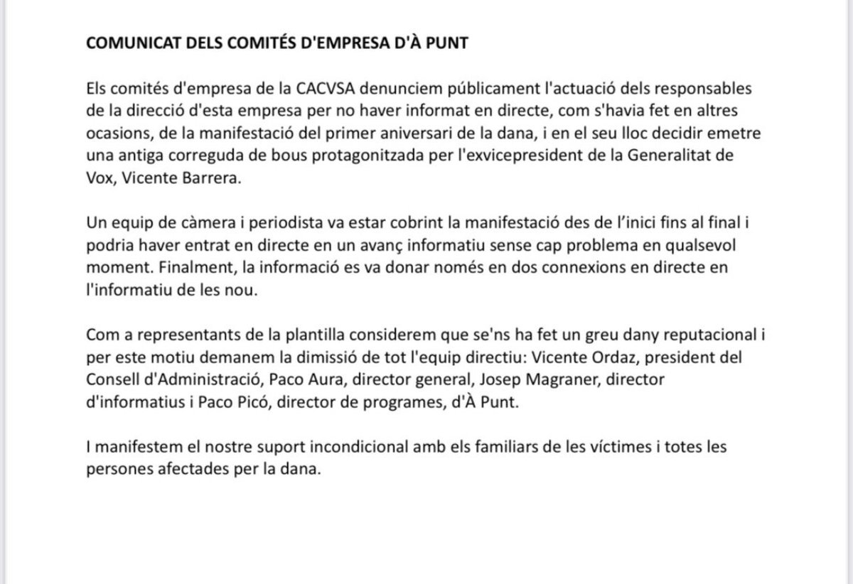 #LaPlantilladÀPNoCalla | Comunicat dels comités d'empresa d'À Punt

Orgull de companyes i companys