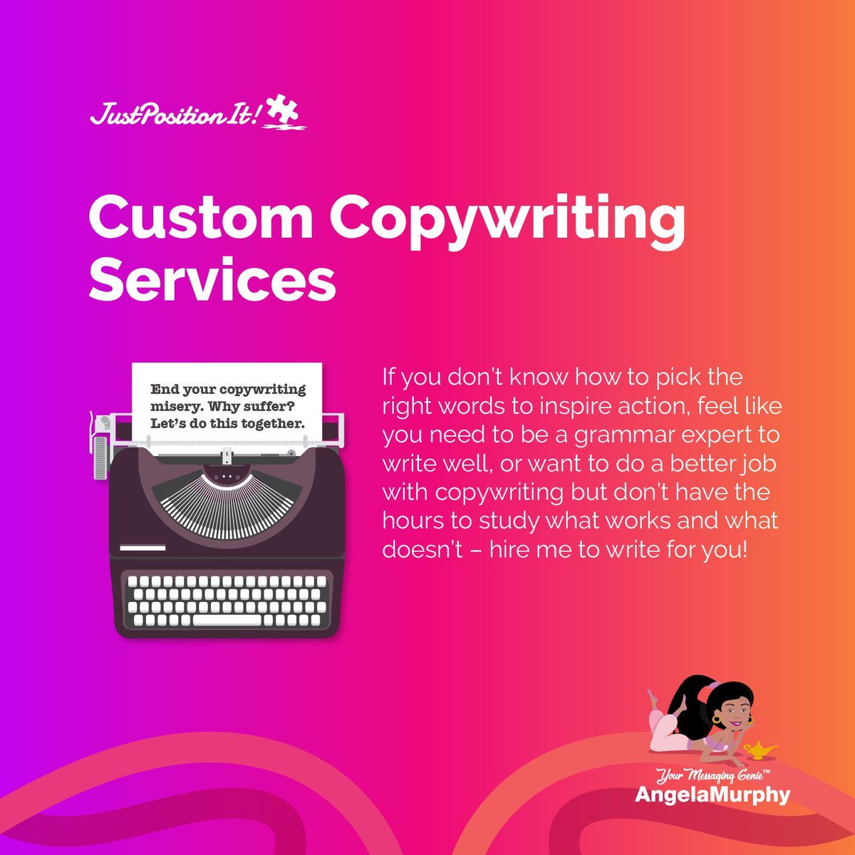 justpositionit's tweet image. Need expert help with your messaging? 👨💻😉 Get private, done-for-you services, done-with-you experiences, self-study courses, and OnDemand resources to dial in your copy and draw in more clients. 🫶    #messaging #copywriting #sales buff.ly/2FxbHIc