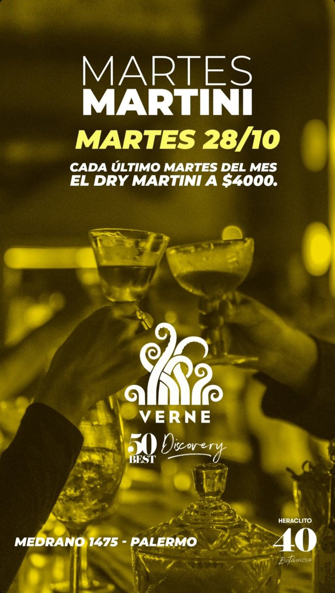 Llega la última semana del mes 

Eso significa que el próximo martes el Dry Martini clásico y sus variantes salen menos que una cerveza en la barra del Kraken. 

<a href="/Verneclub/">Verne Cocktail Club</a>
