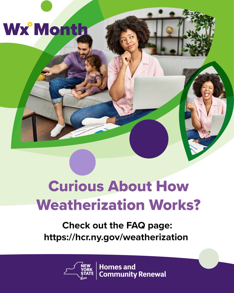 NYSHCR's tweet image. Curious about how Weatherization works? 

Check out the FAQ page to learn about the benefits, how the program works &amp;amp; much more! 

Learn more: hcr.ny.gov/weatherization #WeatherizationWorks