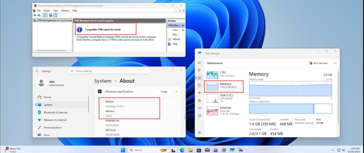 WindowsLatest's tweet image. As Windows 10 reached end of life on October 14, we tested whether you can still bypass Windows 11 requirements and install the OS on unsupported PCs. 
Answer: Yes, you can.
We tested the recent build of Windows 11 version 25H2, and most workarounds still work!
What is the…