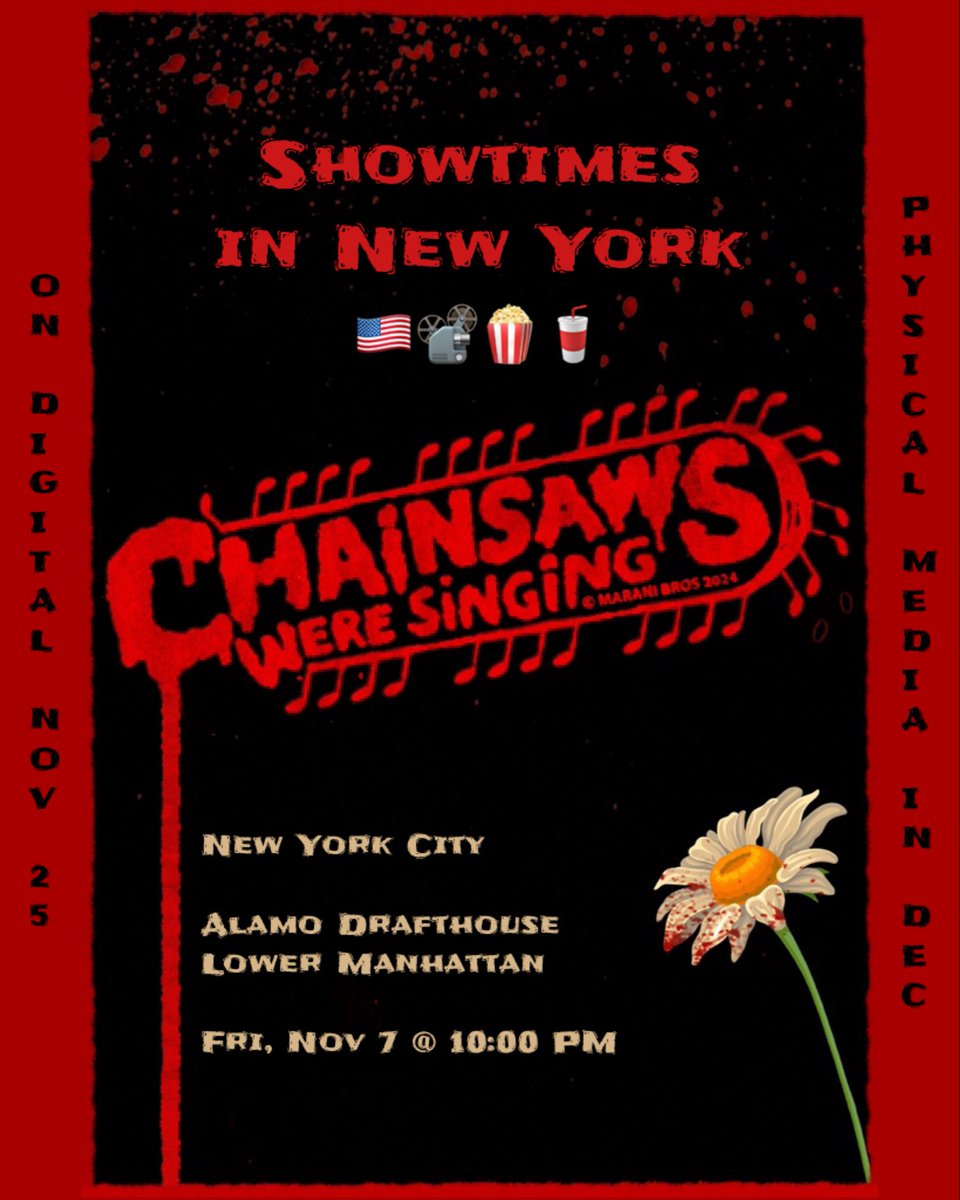 Chainsaws Were Singing limited theatrical run in North America is here!
You can check out where to catch a screening in New York.*

The movie is hitting US digital platforms on Nov 25 and physical media is planned for December release.

* The theatres have the right to make