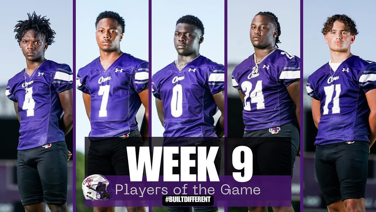 Players of the week vs Putnam.  🍭 

L-R
Kamarion Owens (Special Teams)
Zach Evans (Offense)
Tyrin Epps (Overall)
Cam Farley (Defense)
James Johnson (Blue Collar) 

#BuiltDifferent #faMily #jk31