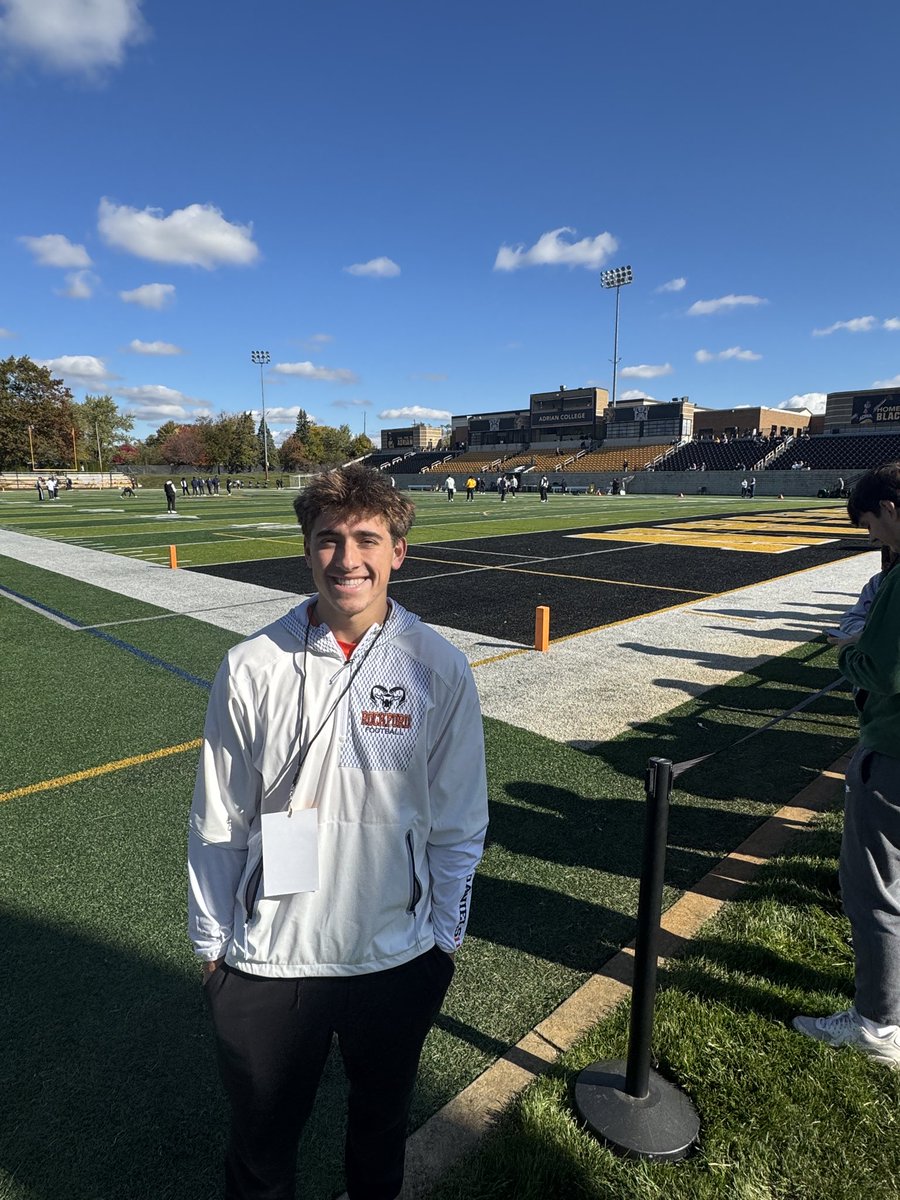I am grateful to receive an opportunity to play football at <a href="/AdrianCollegeFB/">Adrian College Football</a>! Thank you <a href="/Coach_Ty_Palka/">Tyler Palka</a> and <a href="/CoachBritnell/">Coach Brit</a> for having me out this weekend, had a awesome time on campus!
<a href="/RockfordRamsFB/">Rockford Rams Football</a> <a href="/WestSideQBs/">West Side Quarterbacks</a> <a href="/PowerStrengthTS/">PowerStrength Training Systems</a>