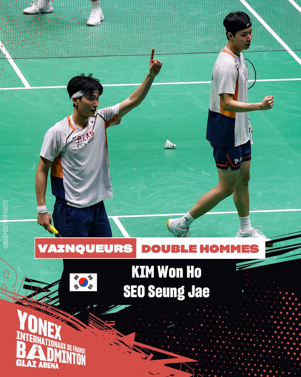 KIM/SEO 🇰🇷 are the 2025 #FrenchOpen men's doubles champions!
Congratulations! 
Final score : 10/21 21/13 21/12

KIM/SEO 🇰🇷 sont sacrés champions de l’édition 2025 des #YonexIFB !
Félicitations !
Score final : 10/21 21/13 21/12
