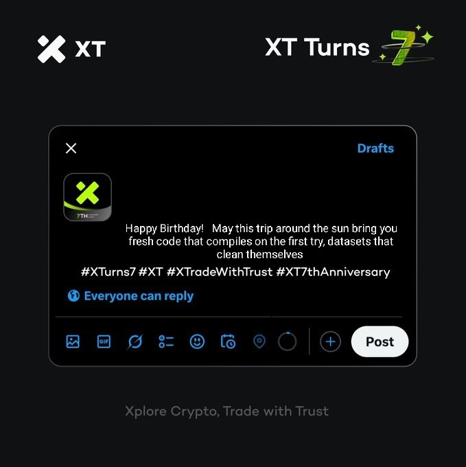 Ankury2040's tweet photo. @XTexchange #XTurns7 #XT #XTradeWithTrust #XT7thAnniversary #Giveaway 

UID - 5327279424720 https://t.co/yxwbkKajur