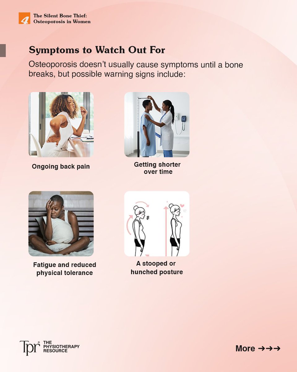 The_P_Resource's tweet photo. The Silent Bone Thief: Osteoporosis in Women 🦴💔

Osteoporosis silently weakens bones, increasing fracture risk. 💪 But knowledge is power! Swipe to learn about:

✅ Osteoporosis risks and symptoms
✅ Exercise and nutrition for bone health https://t.co/JtsOuiM69M