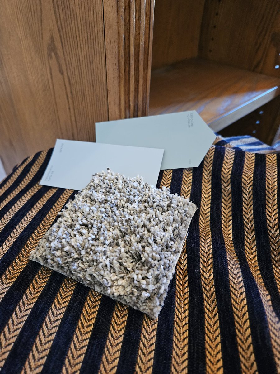 SHAK1150's tweet photo. The carpet is being installed this week, so the wall color needs to be selected.  Having trouble.....leaning towards the lighter of the two.  But the darker could be cool too. https://t.co/Zrc0Iep2as