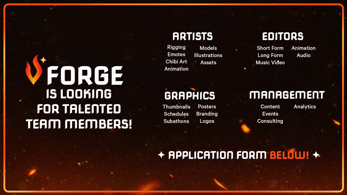 VForgeAgency's tweet image. ✨VForge Applications Are Now Open! ✨
If you’re passionate about your work and want to be part of an organized, professional environment, apply now to join our team of talented creatives!
Form closes on November 9th! 
Apply Below ⬇️🔗
