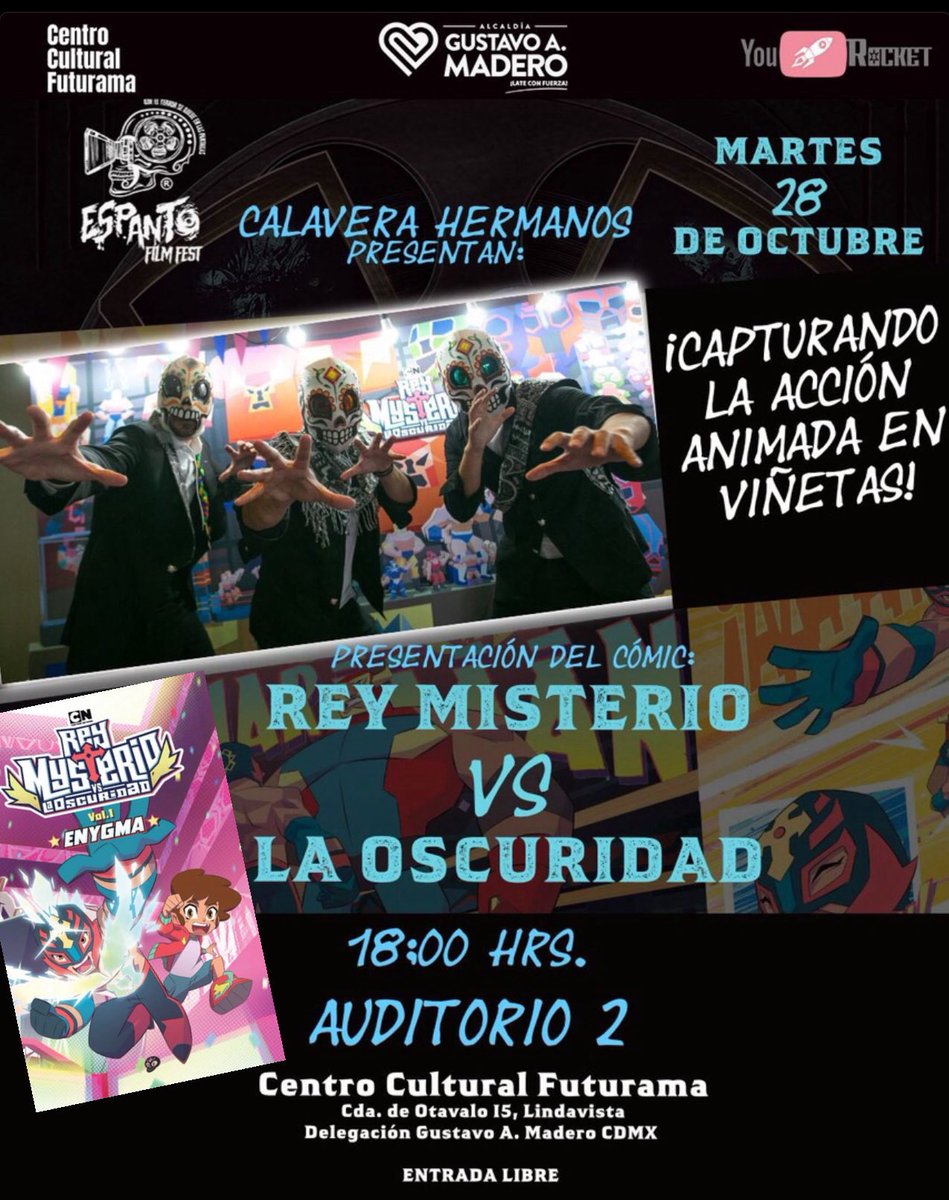 Entre lo que les preparamos junto con <a href="/EspantoFilm/">𝕰𝖘𝖕𝖆𝖓𝖙𝖔 𝕱𝖎𝖑𝖒 𝕱𝖊𝖘𝖙</a>, para su inauguración de CD.MX tendremos a los Calaveras Hermanos de los Estudios <a href="/LosVivaCalavera/">Viva Calavera Creative Studio</a>, ellos presentarán el #comic de la serie <a href="/reymysterio/">♛Rey Mysterio❔</a> vs la oscuridad
#Cine #Comics y #LuchaLibre
Ahí nos vemos!