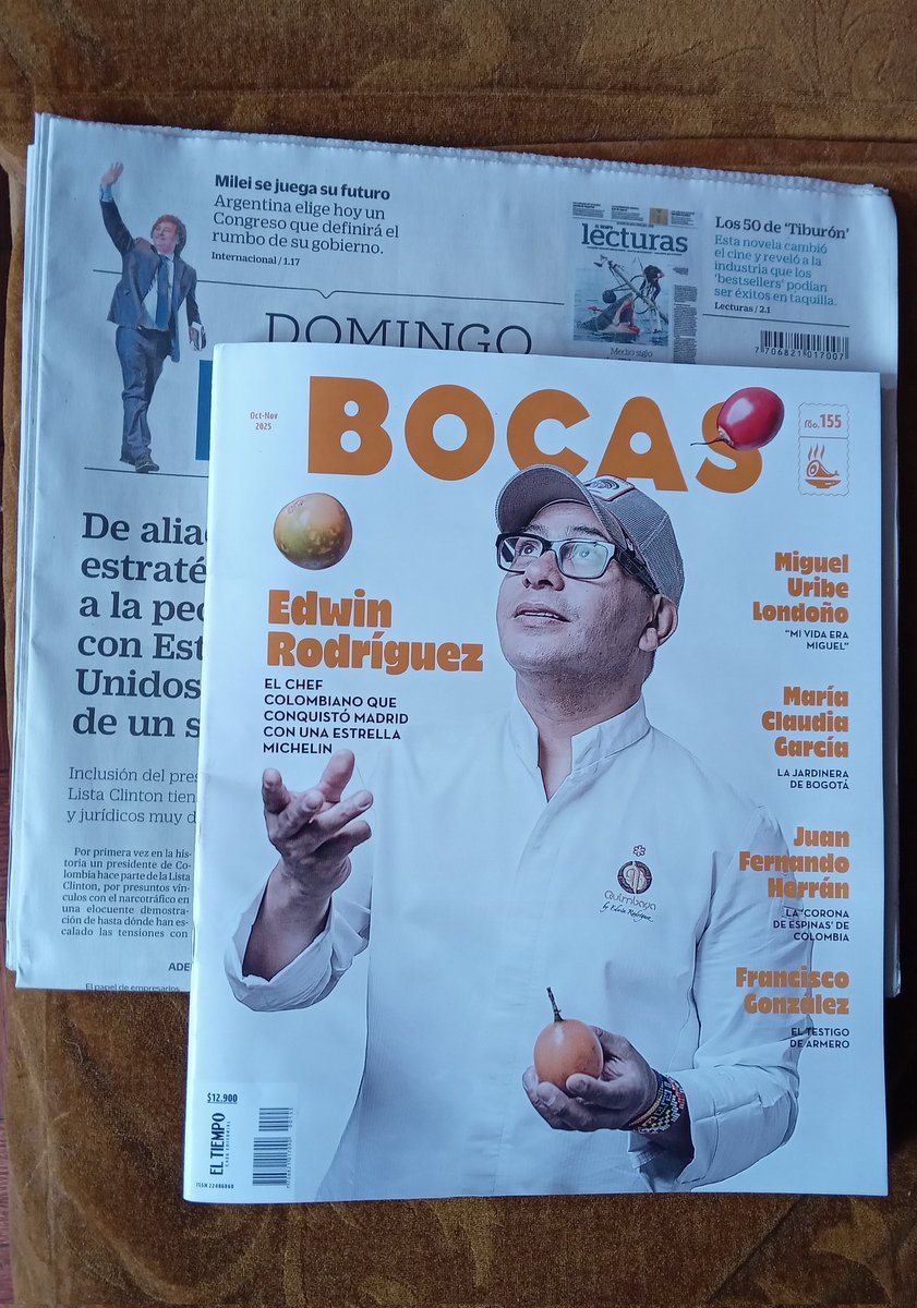 Buenos días. 

Mi <a href="/RevistaBOCAS/">Revista BOCAS</a> ya me dio ideas para almorzar, temas para escudriñar y asuntos para analizar. 

Gracias, <a href="/LaFeriaDelArte/">Fernando Gomez E.</a>. Leeremos. 

Gracias, también, a <a href="/ELTIEMPO/">EL TIEMPO</a> y a el club <a href="/VivamosELTIEMPO/">Vivamos EL TIEMPO</a>. 

 Cuando puedan, amigos, léanla, 👇.

Feliz domingo para todos.
