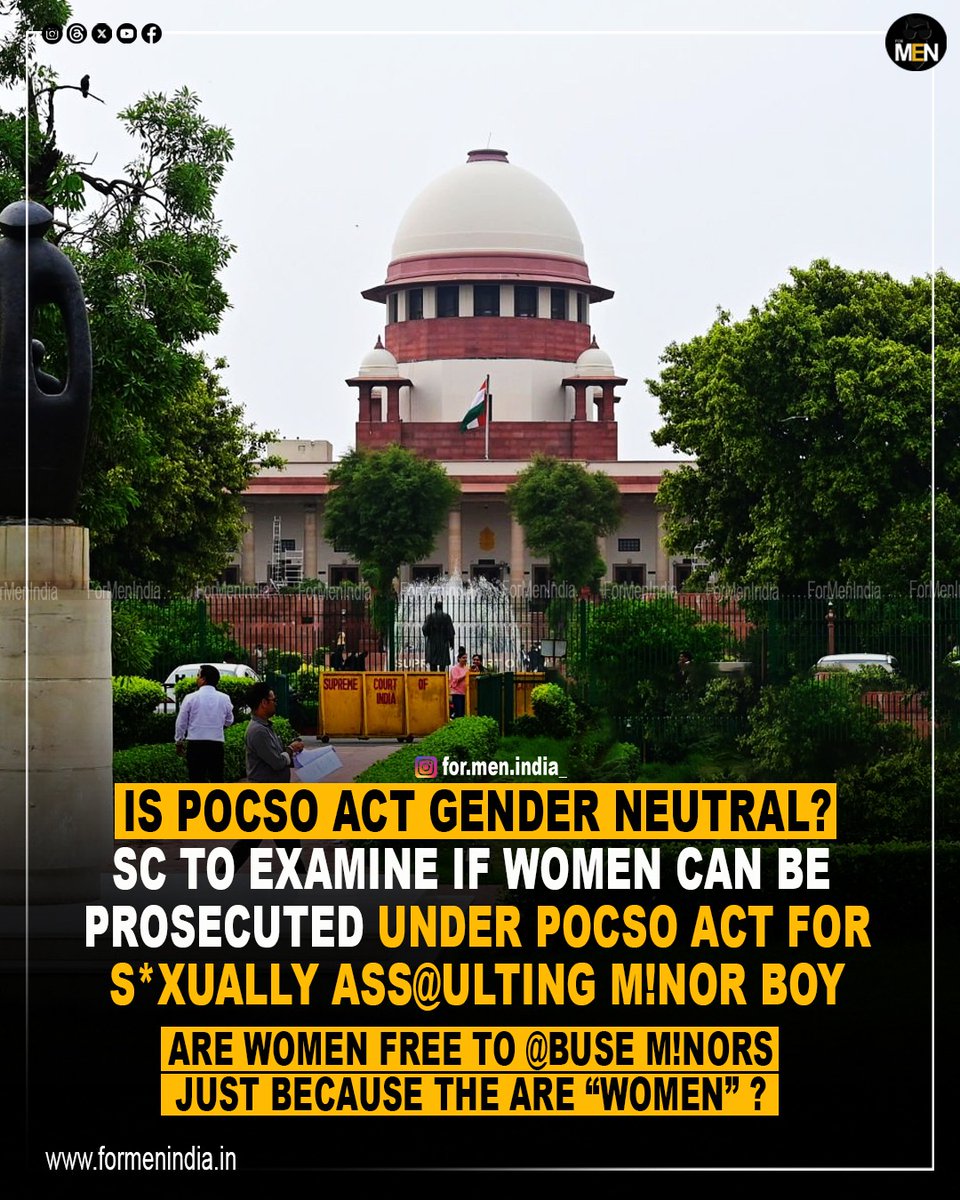 ForMenIndia_'s tweet image. The Supreme Court has decided to examine if provisions of the Protection of Children from Sexual Offences (POCSO) Act have gender neutral application and if a woman can be prosecuted under Act for sexually assaulting a minor boy.

Acting on a petition filed by a woman accused of…