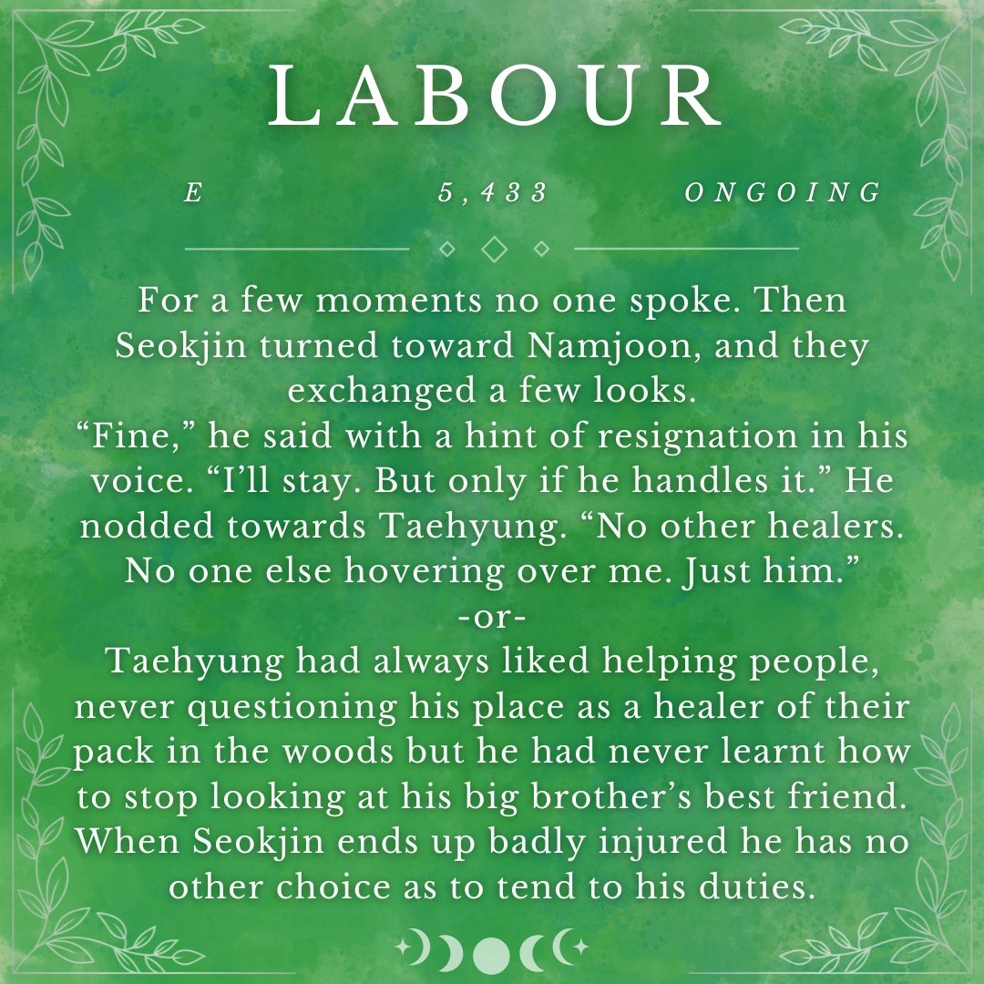 tradomegaverse's tweet photo. ༄˖°.🍃 labour
#taejinau

Healer Taehyung
Warrior Seokjin
Hurt/Comfort
Pining
Best Friend's Brother Trope

https://t.co/hxD4on8zCa https://t.co/l4sZmEYUkm